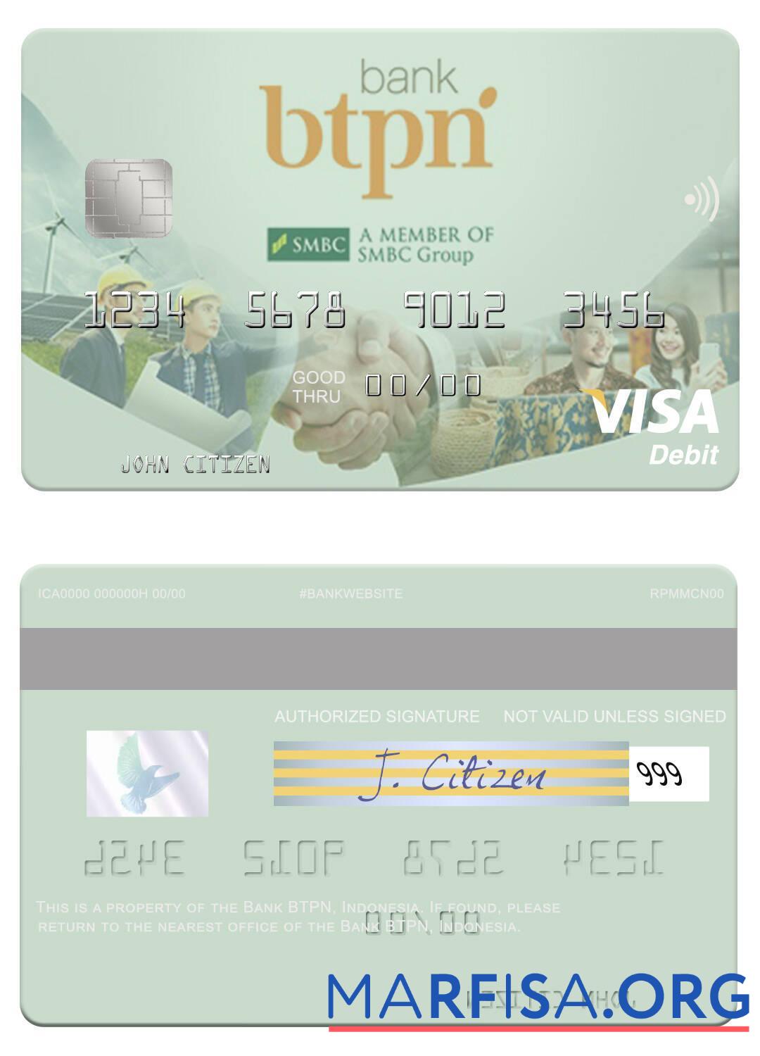 Printable Indonesia Bank BTPN visa debit card real example